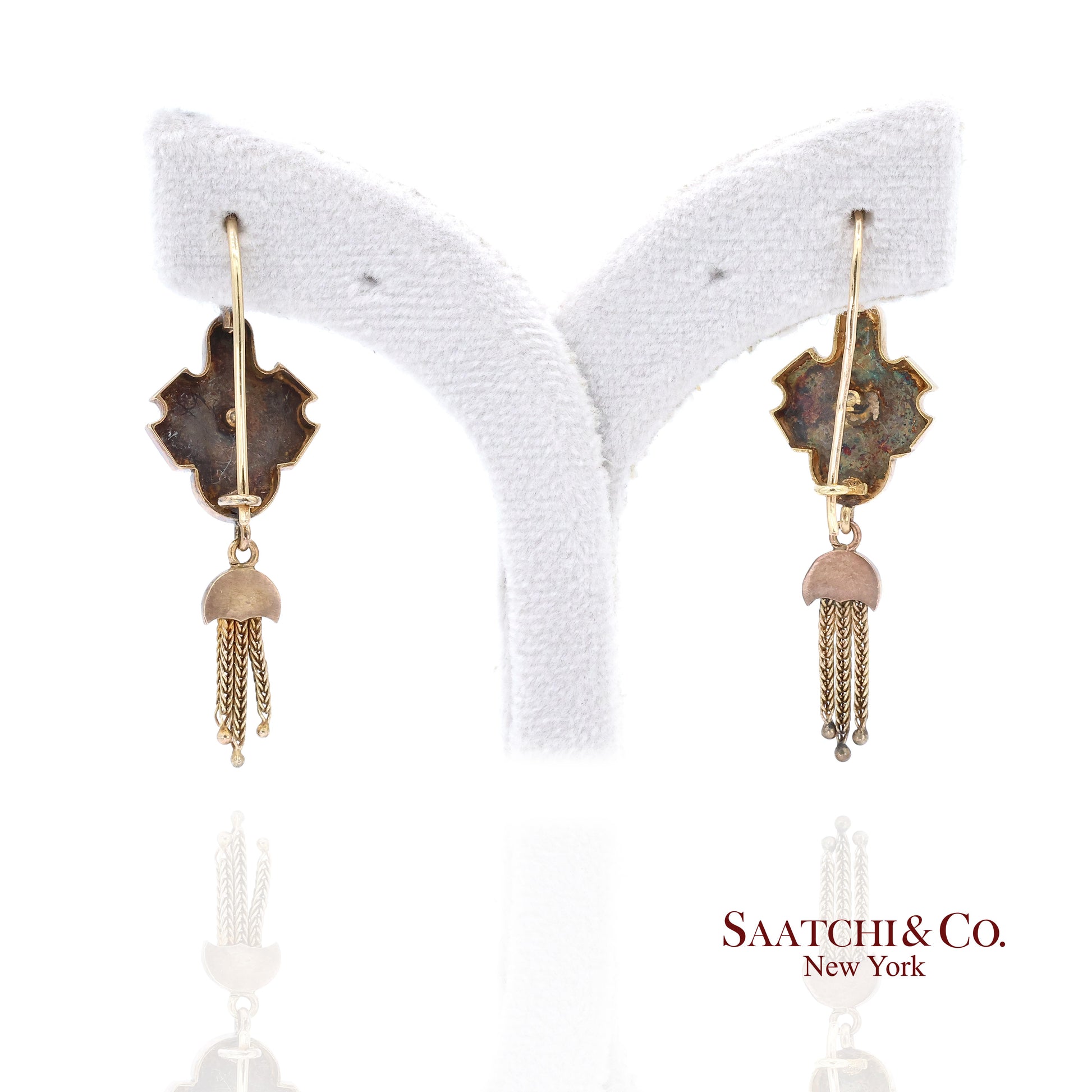 14K Yellow Gold Pearl Enamel Dangling Earring