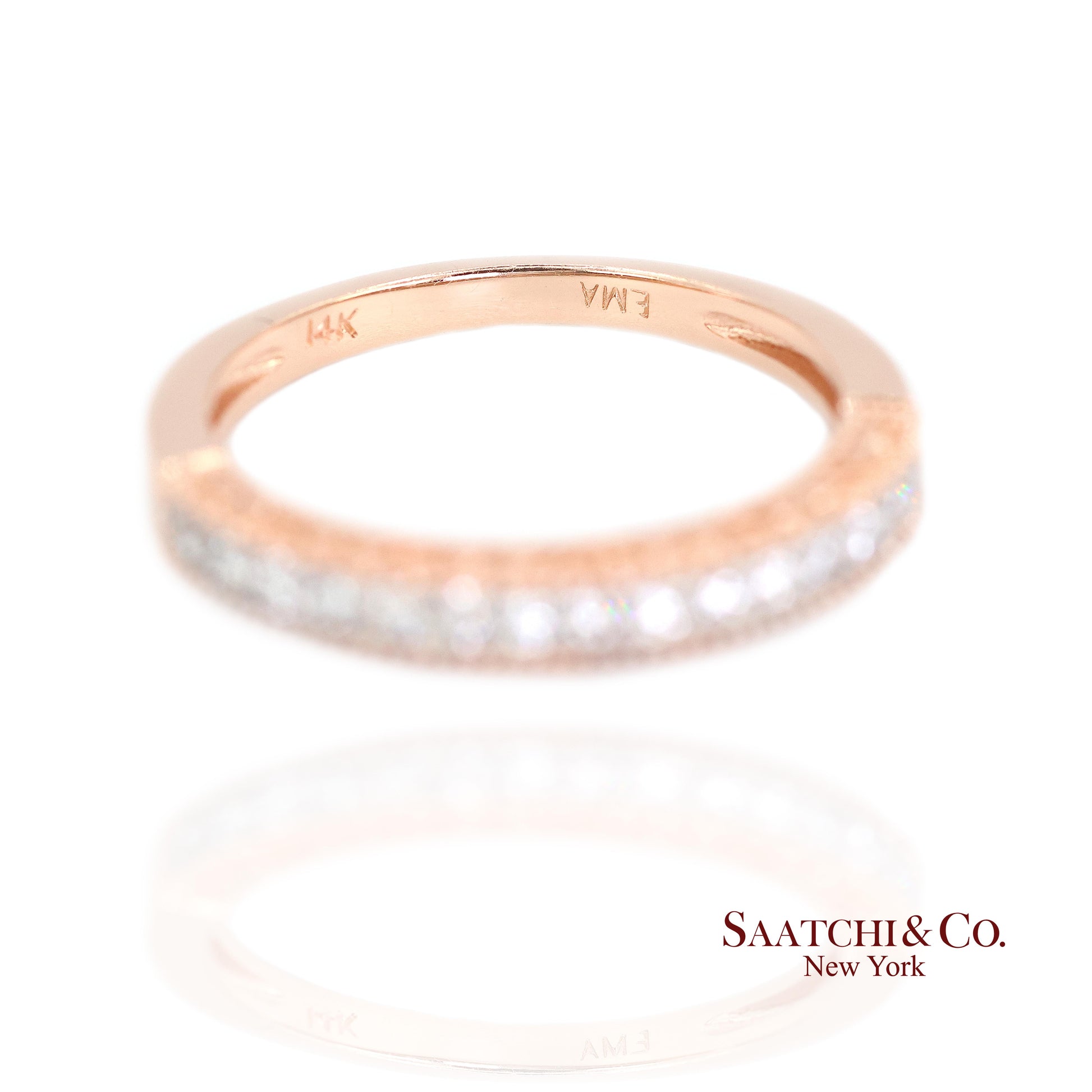 14K (585) Rose Gold Natural Diamond Engraved Band Ring