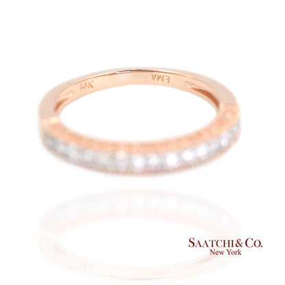 14K (585) Rose Gold Natural Diamond Engraved Band Ring