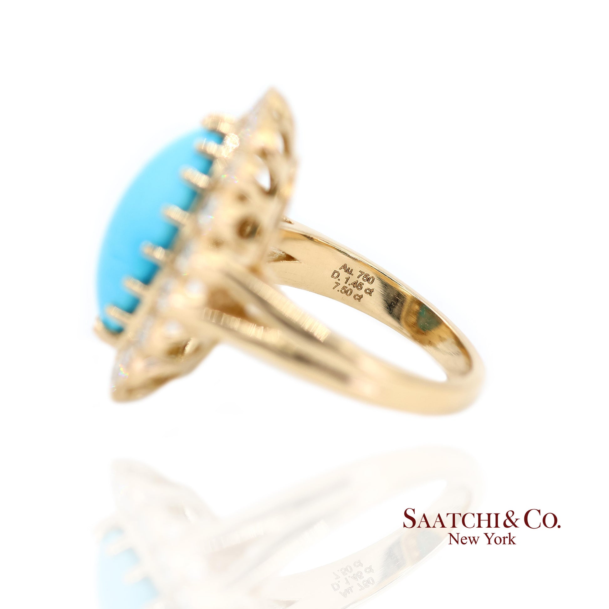 Persian Turquoise Diamond Ring Women Size 7 18K Yellow Gold Glam Luxe