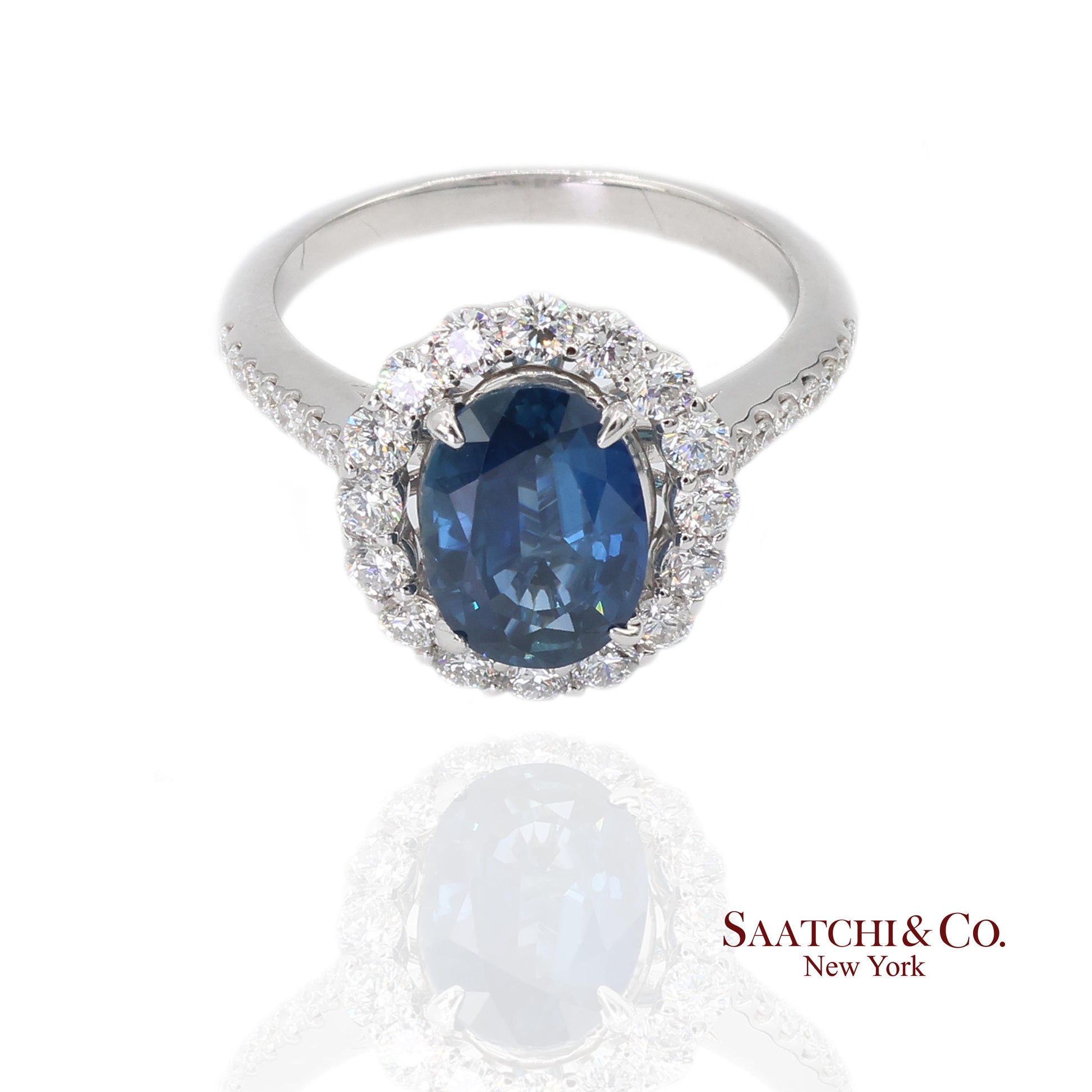 18K White Gold Natural Sapphire and Diamond Ring