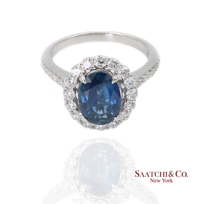18K White Gold Natural Sapphire and Diamond Ring