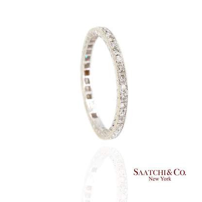 18K (750) White Gold Natural Diamond Engraved Band Ring