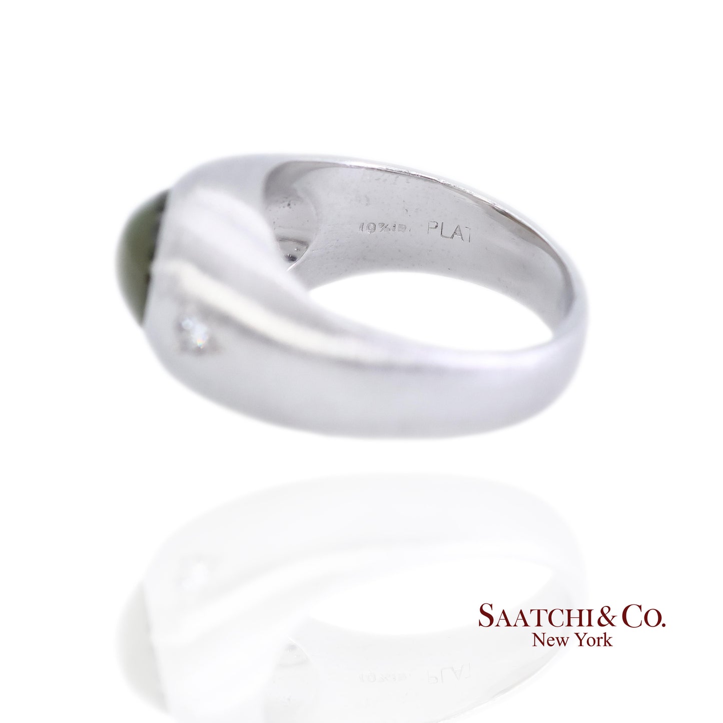 Platinum 950 Natural Chrysoberyl Cat's Eye and Natural Diamond Ring