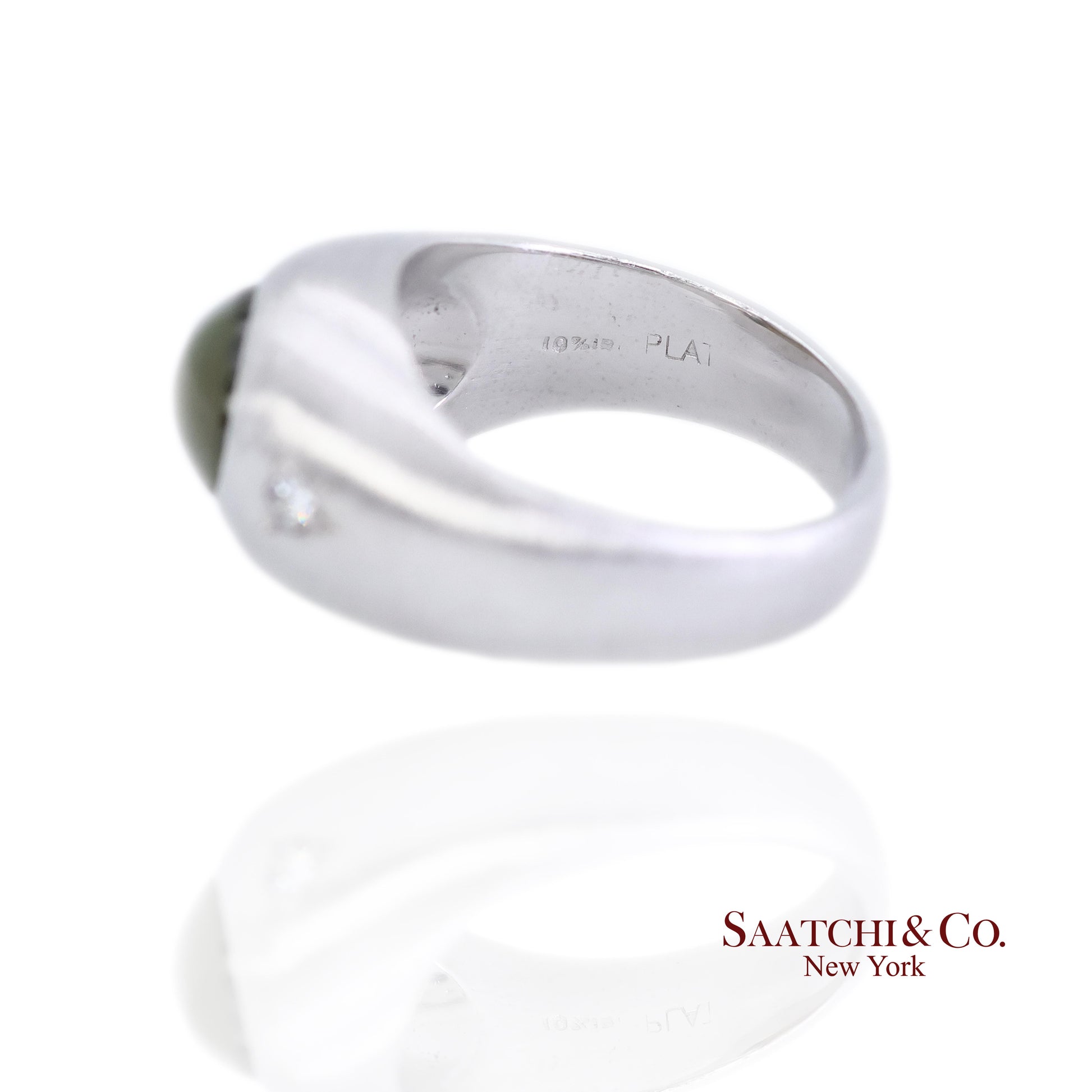 Platinum 950 Natural Chrysoberyl Cat's Eye and Natural Diamond Ring