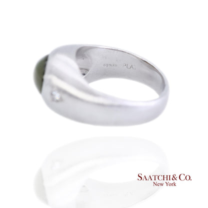 Platinum 950 Natural Chrysoberyl Cat's Eye and Natural Diamond Ring