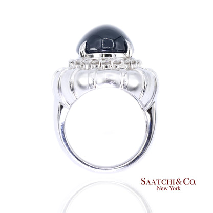 Platinum Blue Sapphire Natural Diamond Ring Women's Size 6 Cocktail Glam