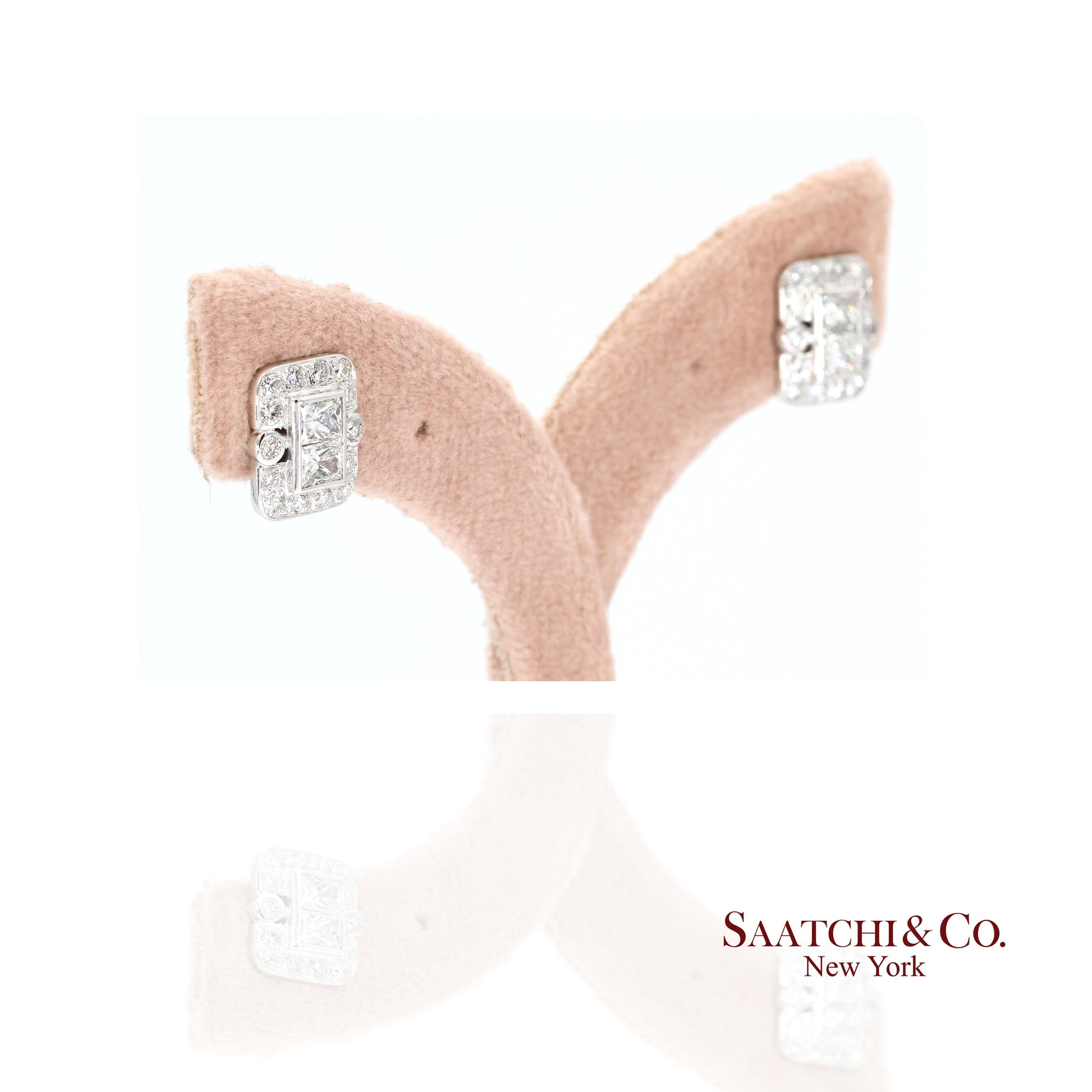 18k Diamond Stud Earrings Womens White Gold VVS Princess Cut Classic Luxe