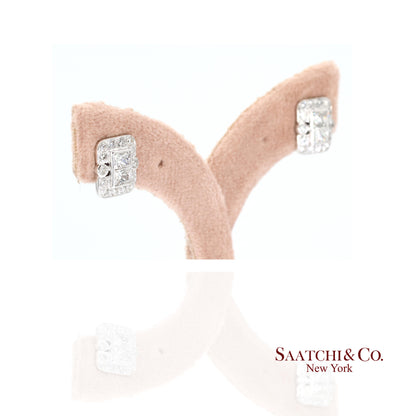 18k Diamond Stud Earrings Womens White Gold VVS Princess Cut Classic Luxe