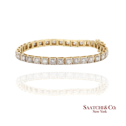 14k (585) Two Tone Yellow White Gold And Natural Diamond Tennis Bracelet 7 inch