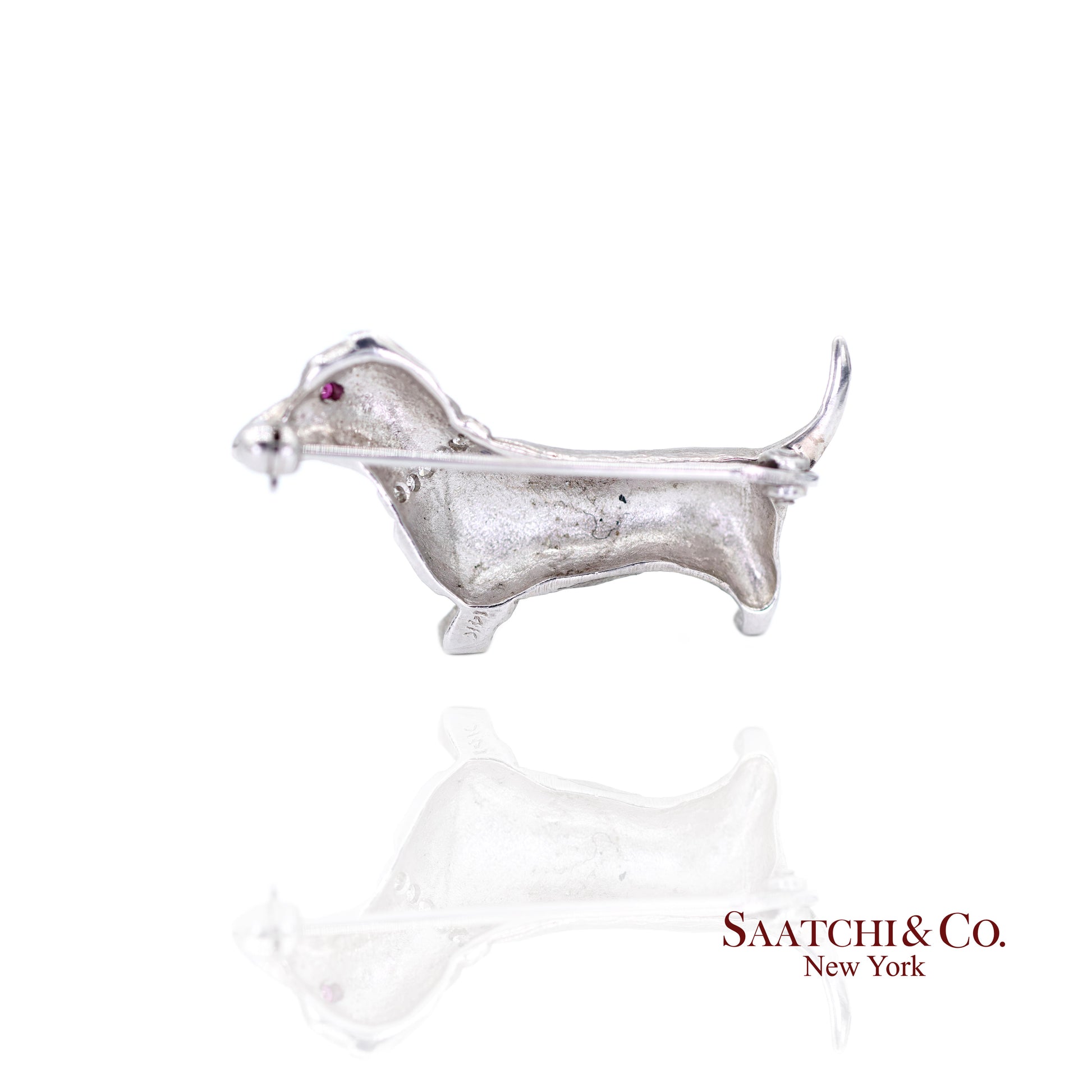 14k (585) White Gold Dachshund dog Brooch / Pin