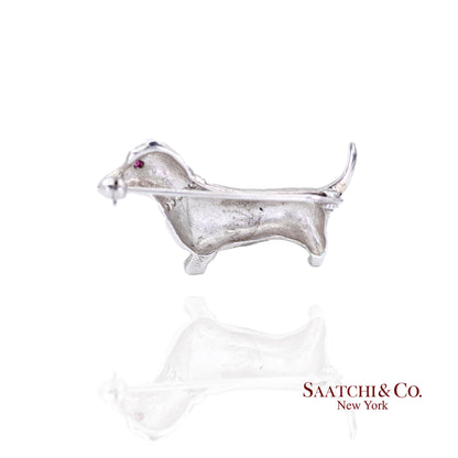 14k (585) White Gold Dachshund dog Brooch / Pin