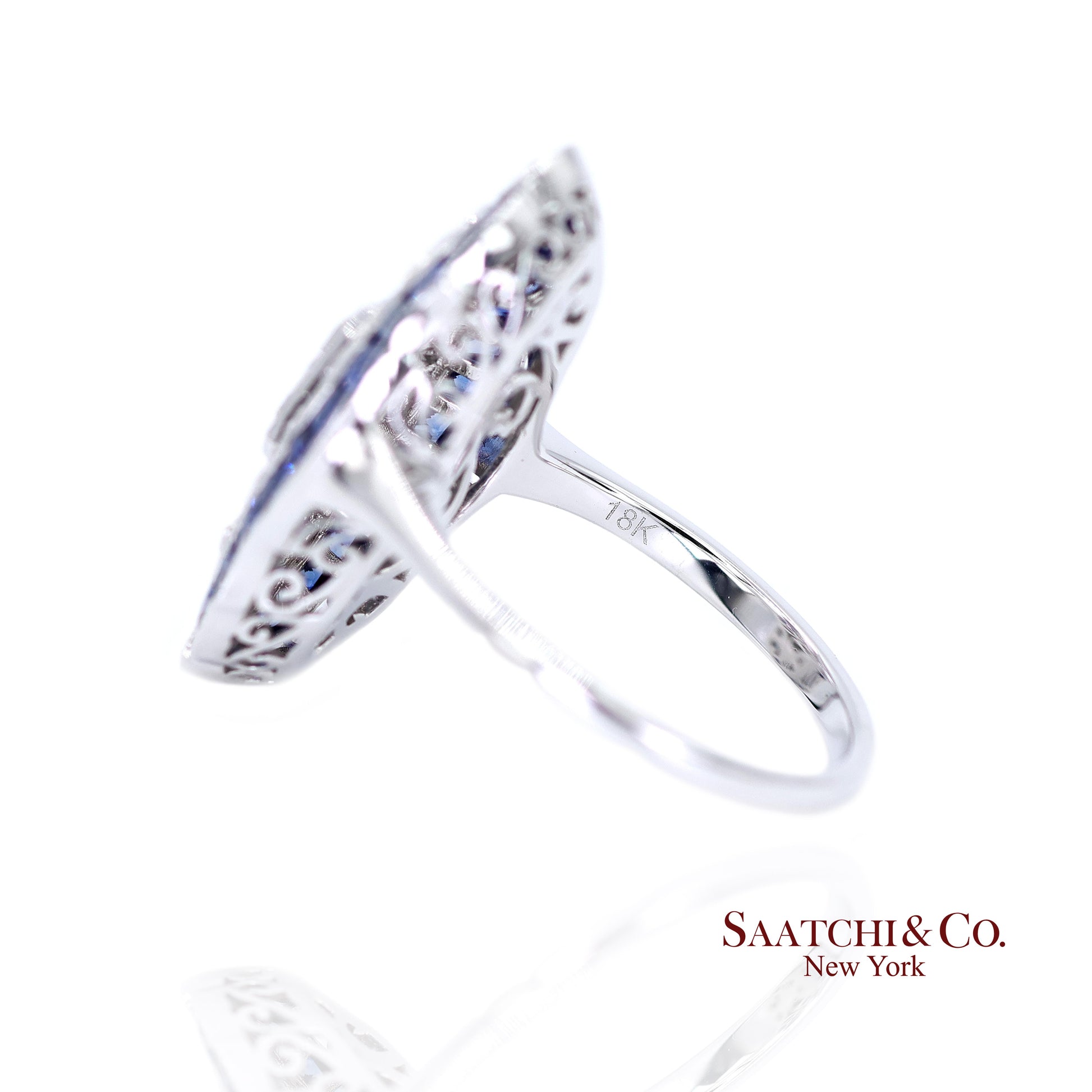Elegant 18K White Gold Natural Diamond and Blue Sapphire Ring