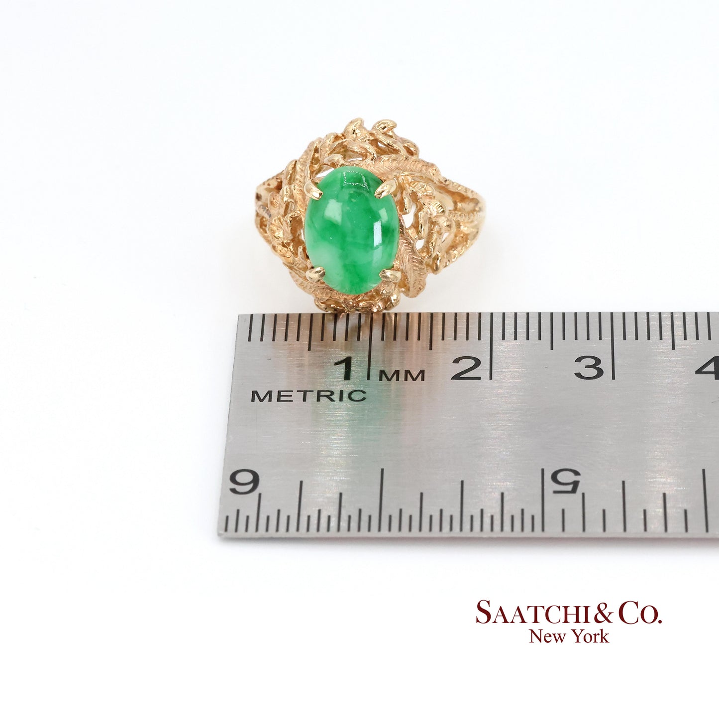 14k Jade Ring Womens Size 6.25 Vintage Yellow Gold Cabochon Style
