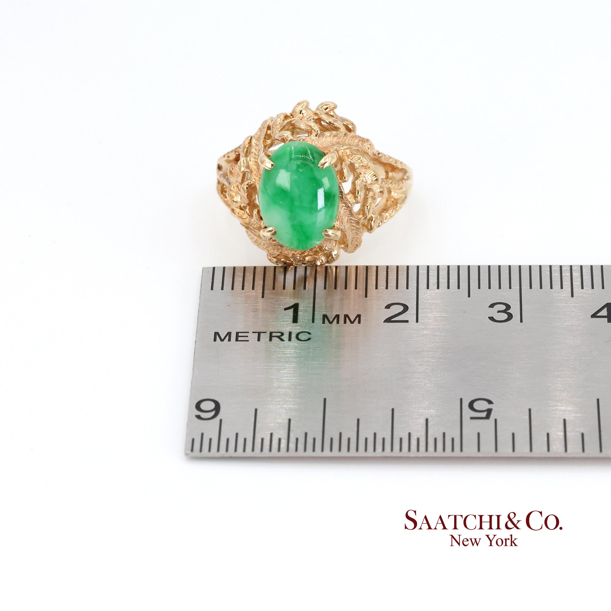 14k Jade Ring Womens Size 6.25 Vintage Yellow Gold Cabochon Style