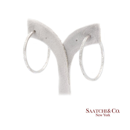 18K White Gold Natural Diamond Hoop Earrings In and Out Diamond