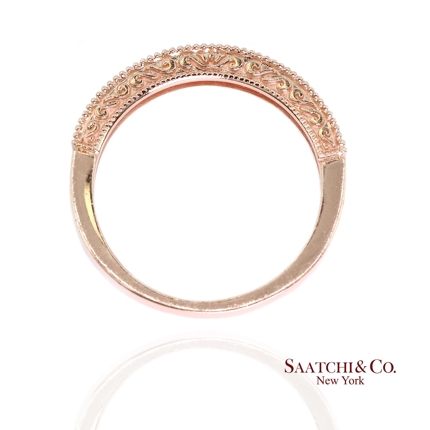 14K (585) Rose Gold Natural Diamond Engraved Band Ring