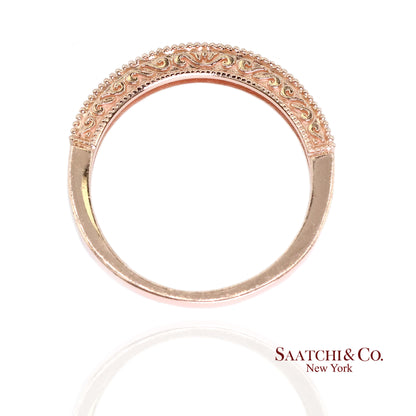 14K (585) Rose Gold Natural Diamond Engraved Band Ring