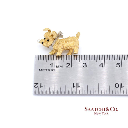 18K (750) Yellow Gold Vintage Golden Dog Brooch / Pin