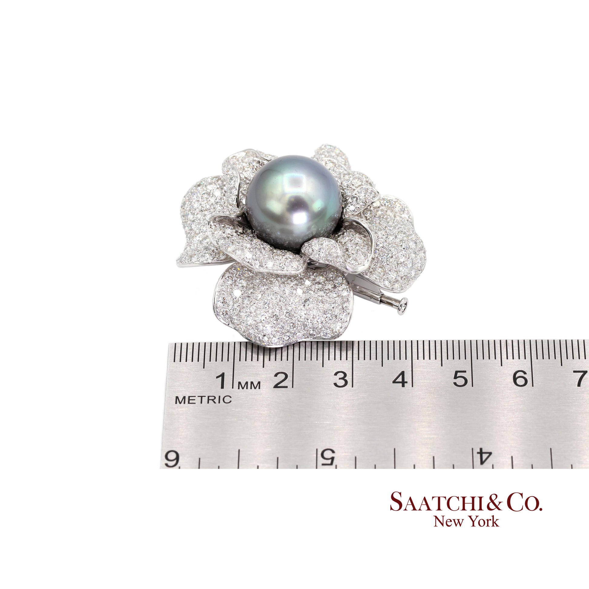 18K(750) White Natural Diamond and Black Pearl Brooch/Pin/Pendant/Necklace