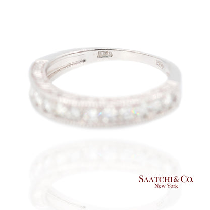 14K (585) White Gold Natural Diamond Engraved Band Ring