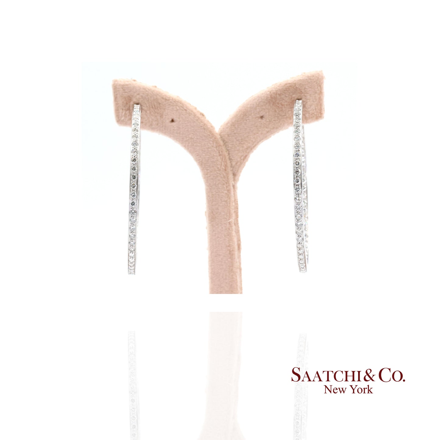 18K(750) Solid White Gold Natural Diamond Hoop Earrings In and Out Diamond