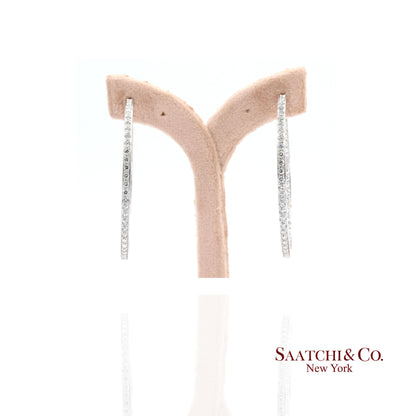 18K(750) Solid White Gold Natural Diamond Hoop Earrings In and Out Diamond