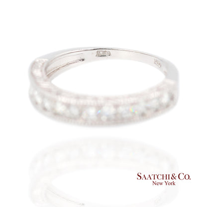 14k (585) White Gold Natural Diamond Engraved Band Ring