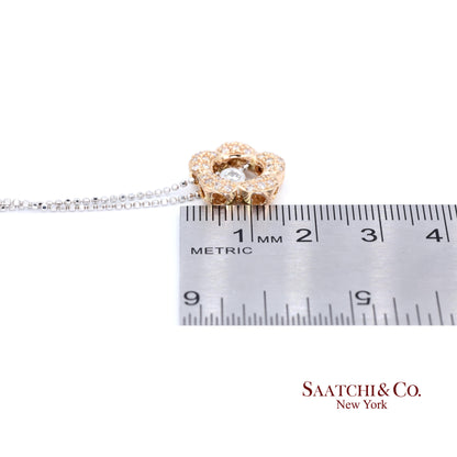 18K 750 Two Tone Rose and White Gold Natural Diamond Flower Pendant with Chain