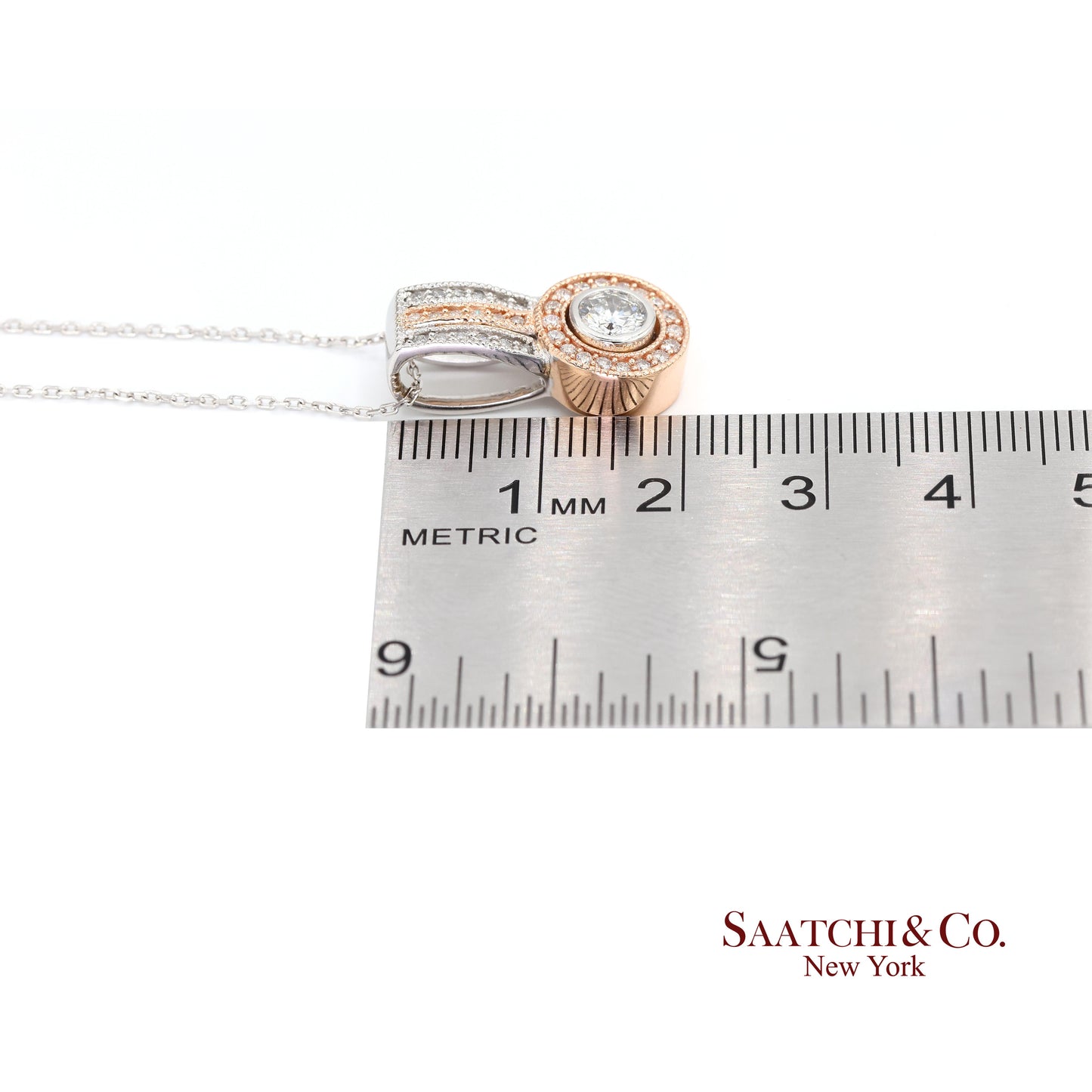 14K (585) White and Rose Gold Natural White Diamond Pendant