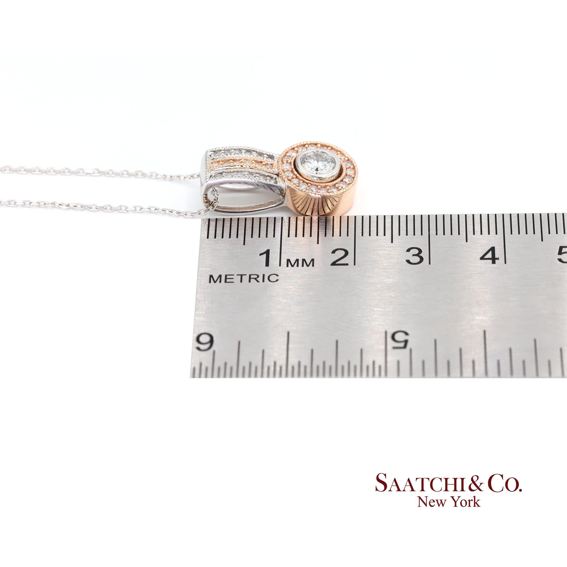 14K (585) White and Rose Gold Natural White Diamond Pendant