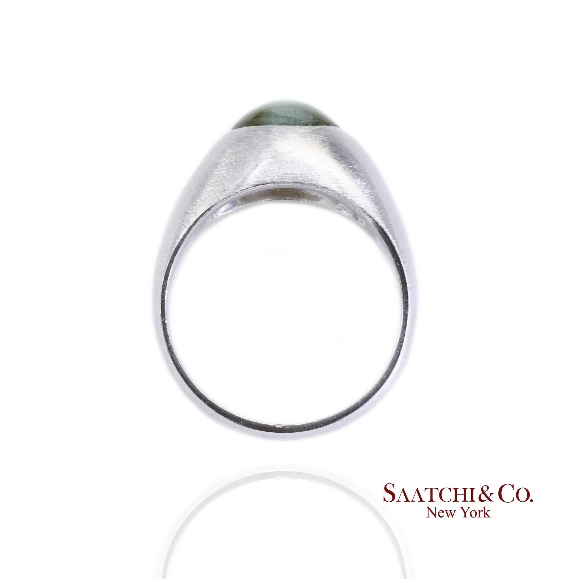 Platinum 950 Natural Chrysoberyl Cat's Eye and Natural Diamond Ring