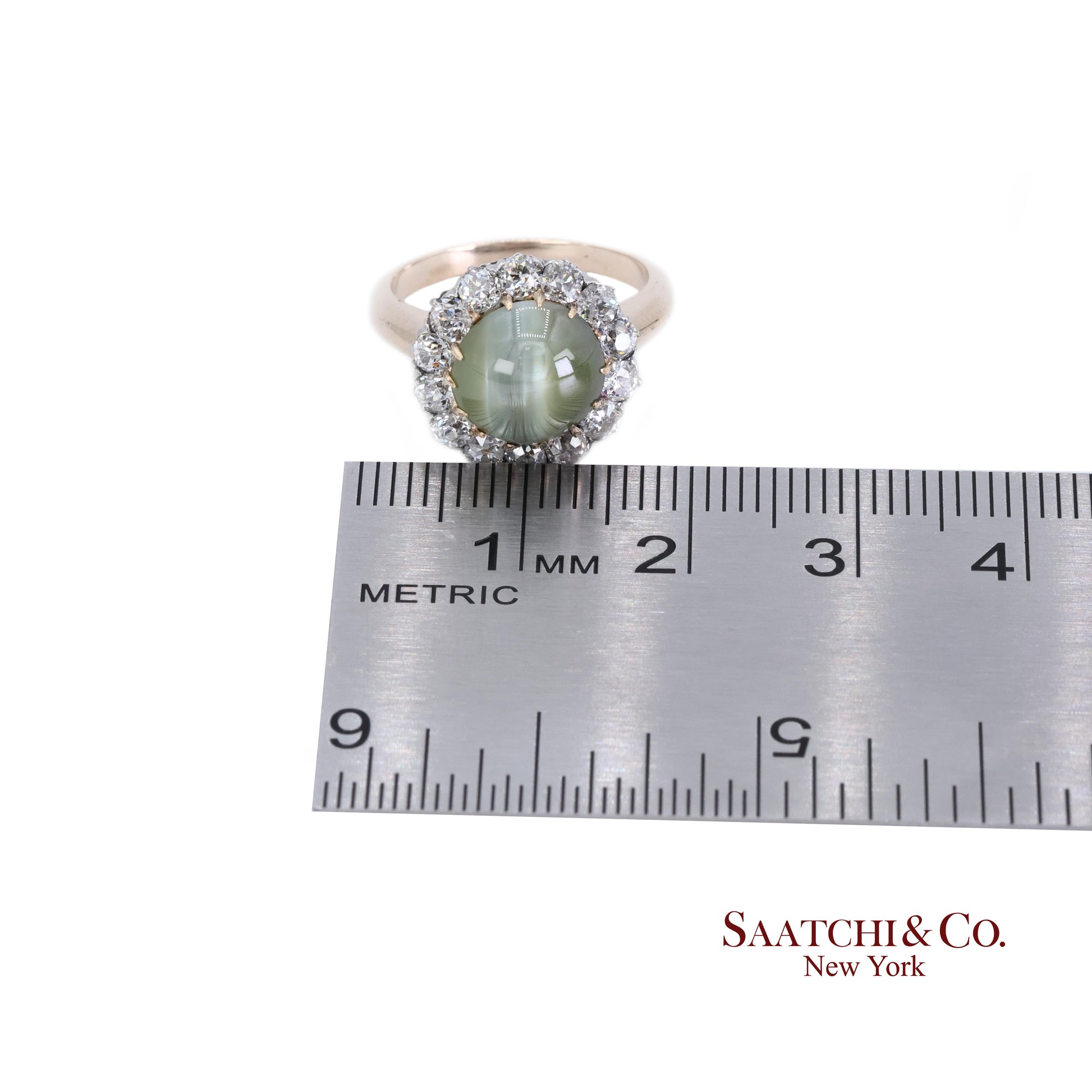 14K Cat Eye Diamond Ring Womens Vintage Halo Elegant Old Money Minimalist