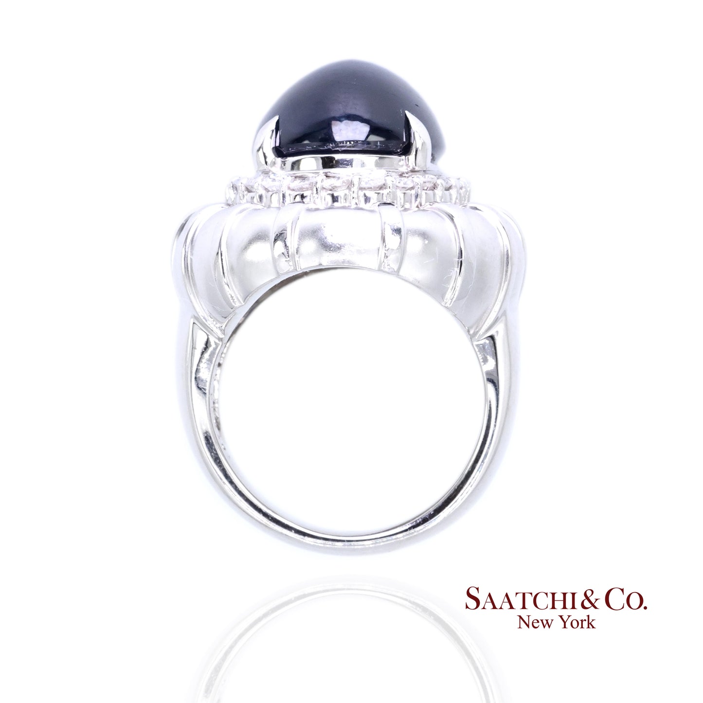 Platinum Blue Sapphire Natural Diamond Ring Women's Size 6 Cocktail Glam