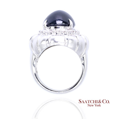 Platinum Blue Sapphire Natural Diamond Ring Women's Size 6 Cocktail Glam