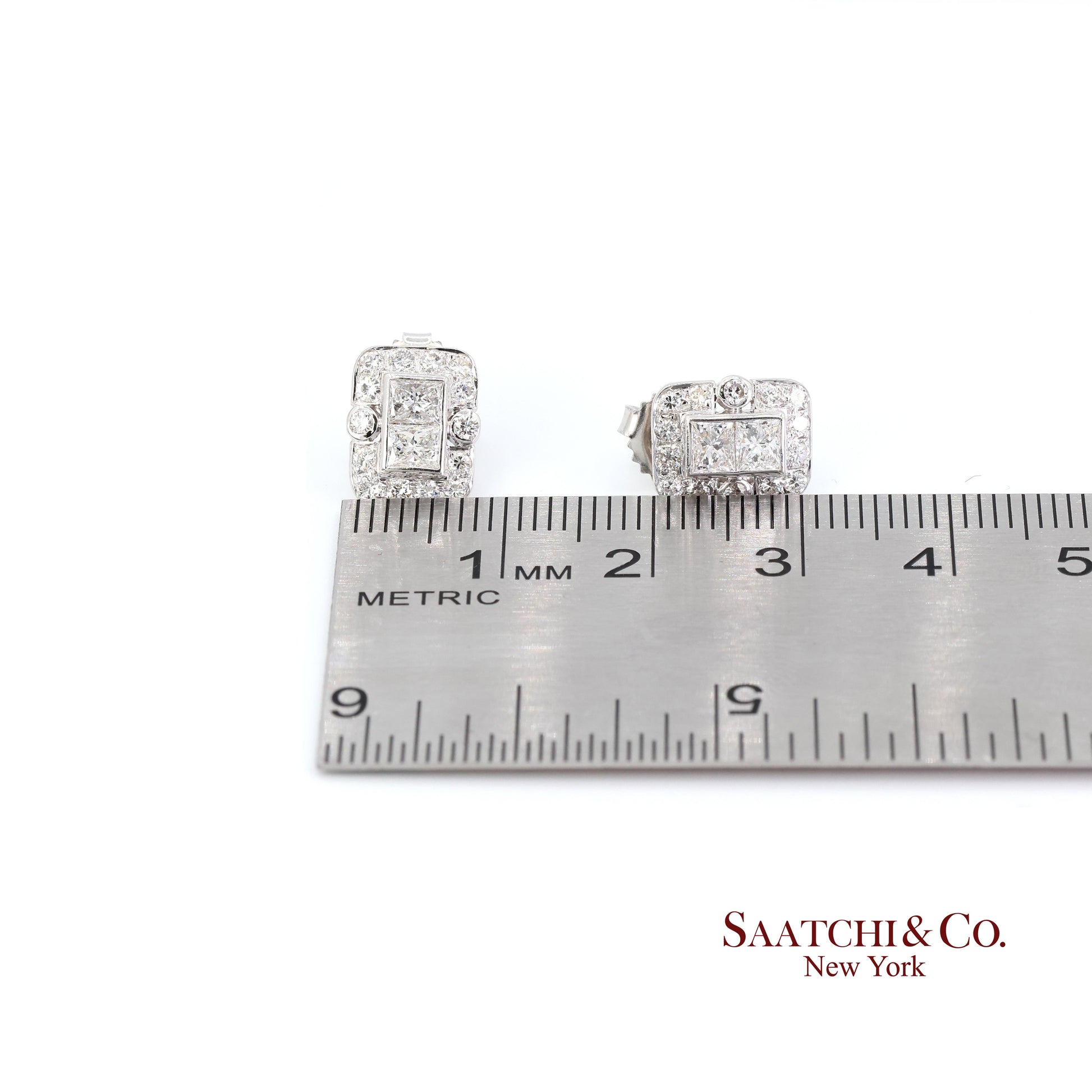 18k Diamond Stud Earrings Womens White Gold VVS Princess Cut Classic Luxe