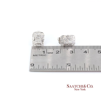 18k Diamond Stud Earrings Womens White Gold VVS Princess Cut Classic Luxe