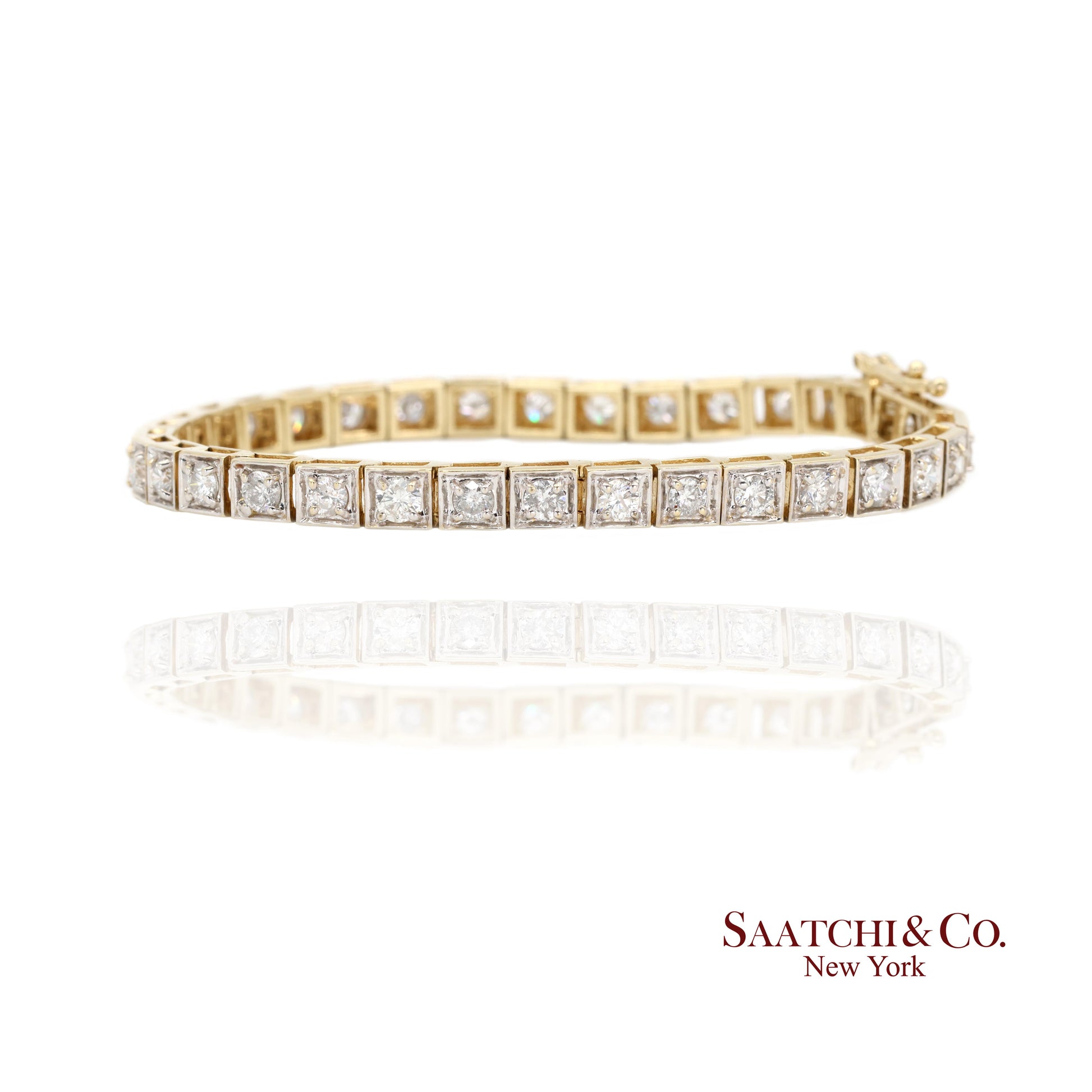 14k (585) Two Tone Yellow White Gold And Natural Diamond Tennis Bracelet 7 inch