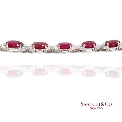 18K (750) White Gold Natural Burmese Ruby and Diamond Bracelet