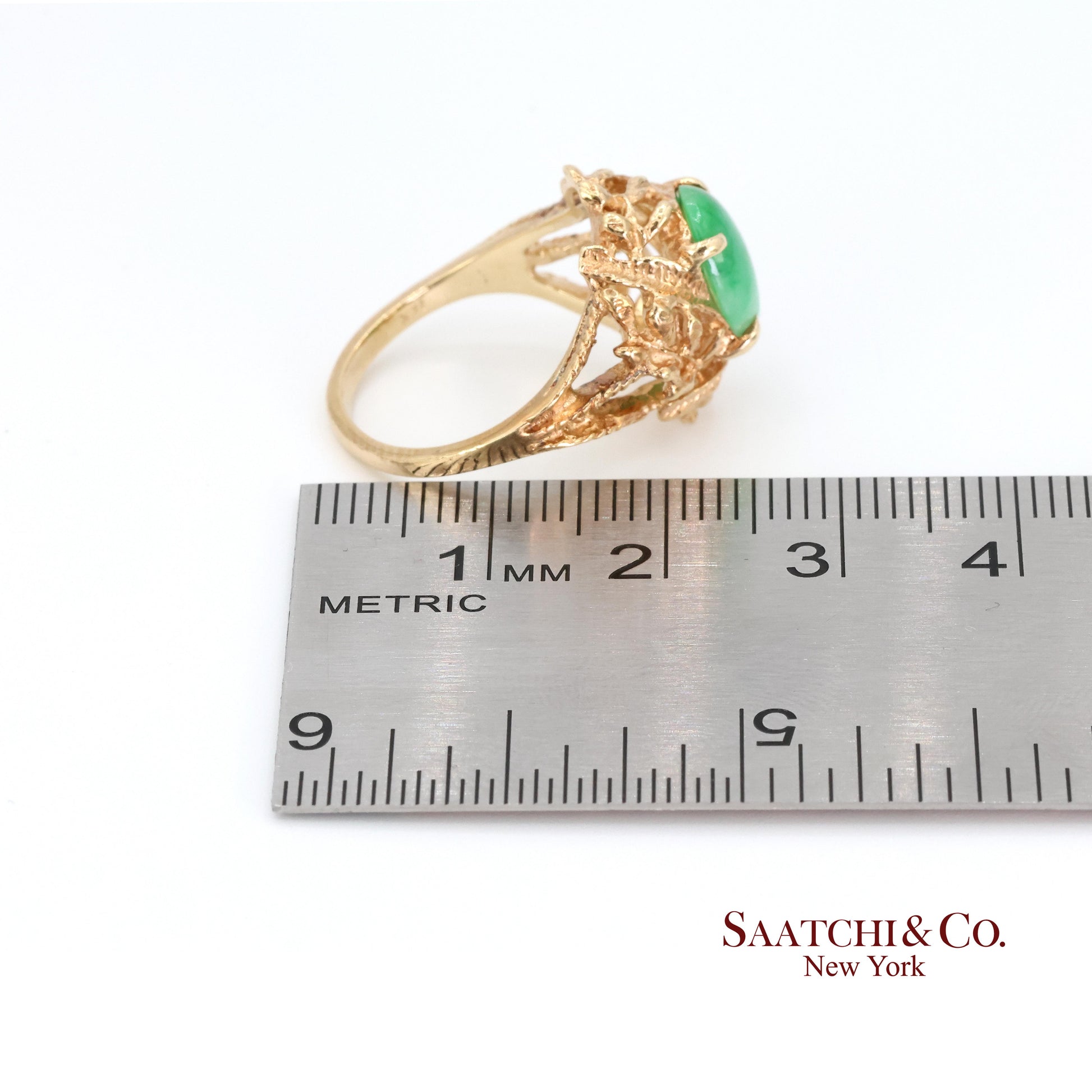 14k Jade Ring Womens Size 6.25 Vintage Yellow Gold Cabochon Style