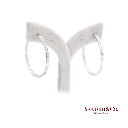 18K White Gold Natural Diamond Hoop Earrings In and Out Diamond