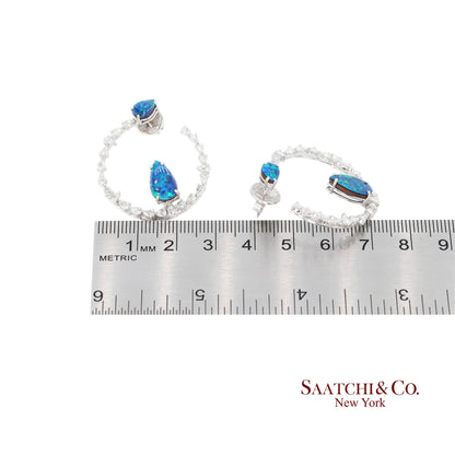 18K (750) White Gold Natural Diamond and Natural Opal Earring