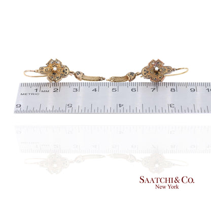 14K Yellow Gold Pearl Enamel Dangling Earring
