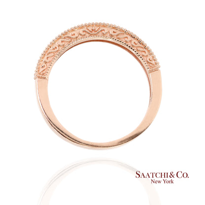 14K (585) Rose Gold Natural Diamond Engraved Band Ring