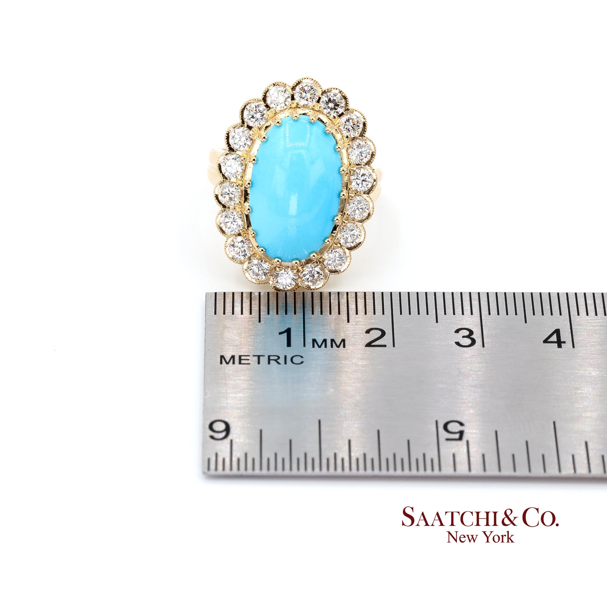 Persian Turquoise Diamond Ring Women Size 7 18K Yellow Gold Glam Luxe