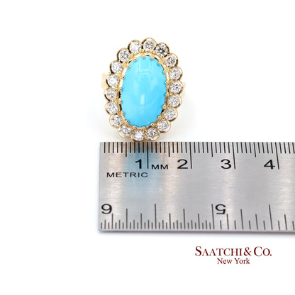 Persian Turquoise Diamond Ring Women Size 7 18K Yellow Gold Glam Luxe