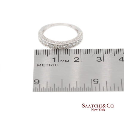 14K (585) White Gold Natural Diamond Engraved Band Ring