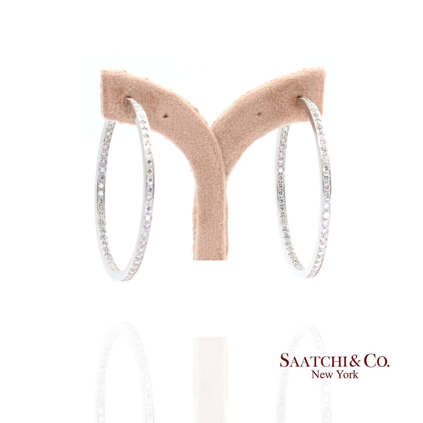 18K(750) Solid White Gold Natural Diamond Hoop Earrings In and Out Diamond
