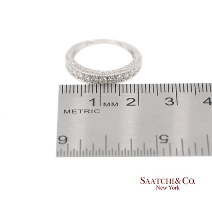 14k (585) White Gold Natural Diamond Engraved Band Ring