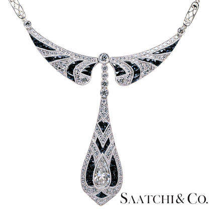 GIA Certified Diamond and Natural Sapphire in Platinum 950 Elegant Necklace
